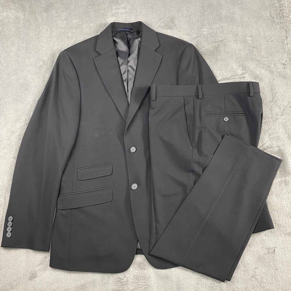 Andrew Fezza Suit Mens 40R Black 2-Piece Blazer Pants Stretch‎ Formal Tailored